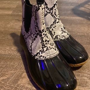 Snakeskin duck rain boots